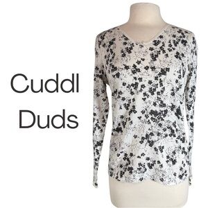 2/$25 CUDDL DUDS Sz L (12-14) Softwear Long Sleeve Layering Black White Floral